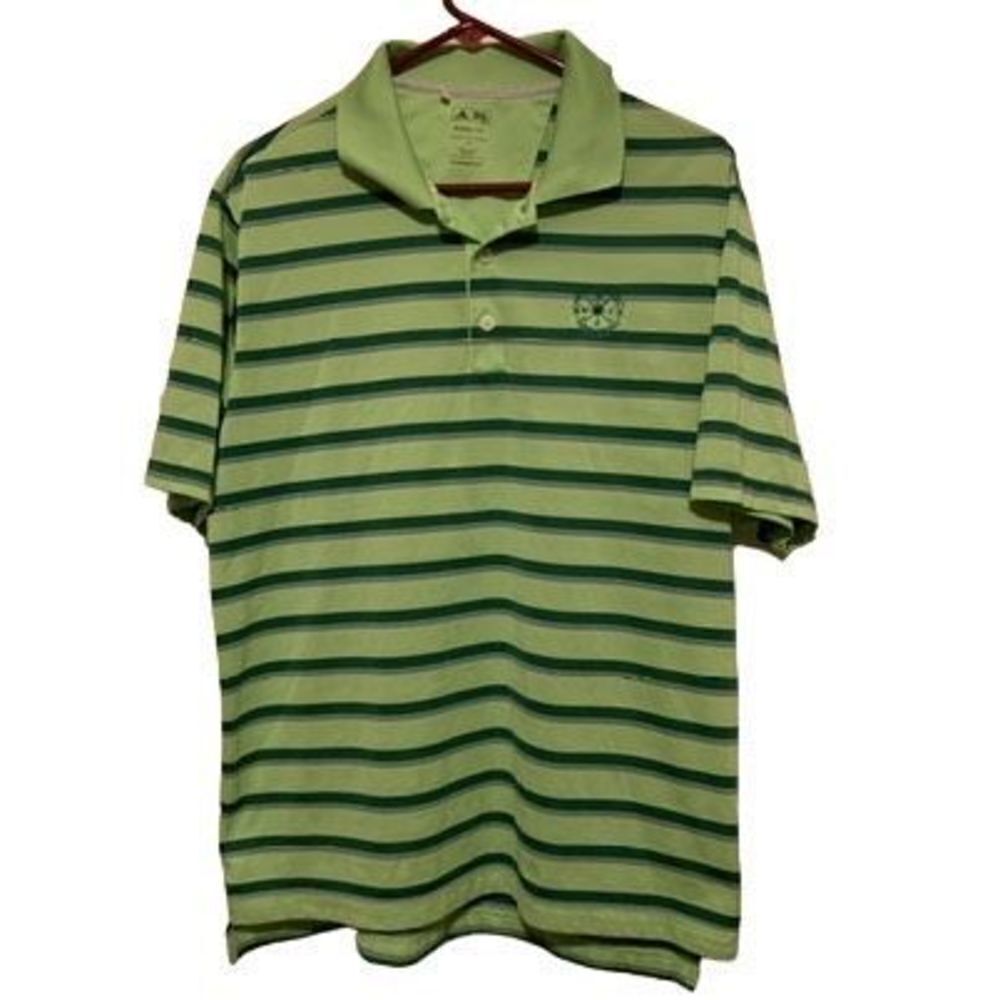 Myrtle Beach National Size Medium Green Striped Adidas ClimaLite Golf Polo Shirt